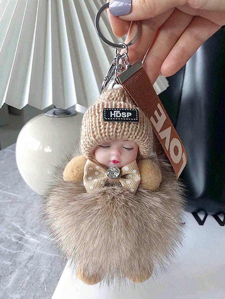 Fluffy Cartoon Round Bag Charm Keychain