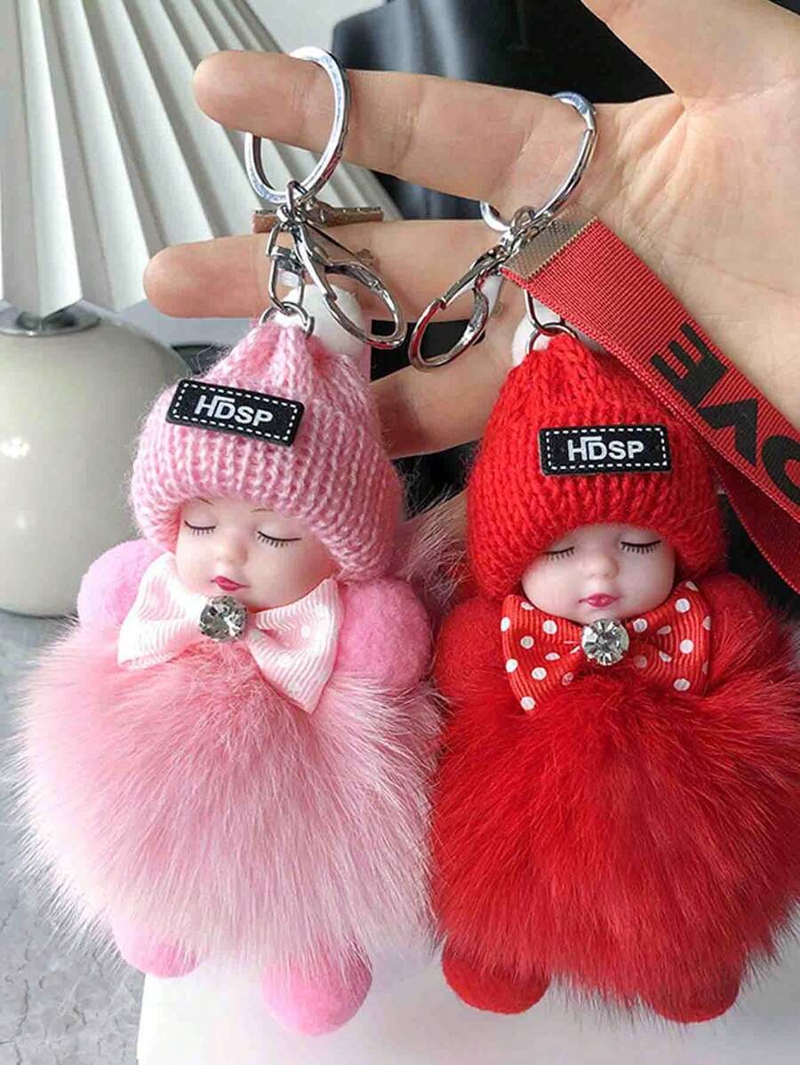 Fluffy Cartoon Round Bag Charm Keychain