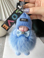 Fluffy Cartoon Round Bag Charm Keychain