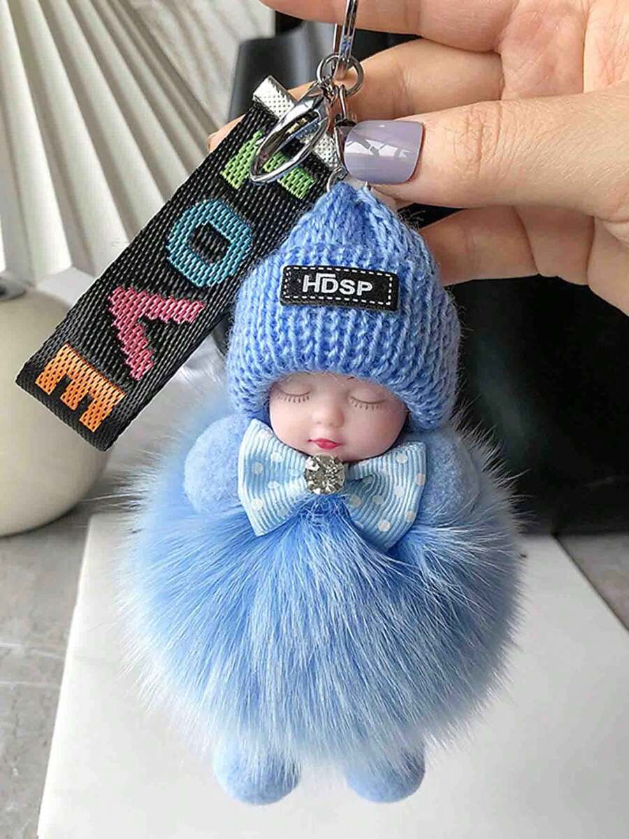 Fluffy Cartoon Round Bag Charm Keychain