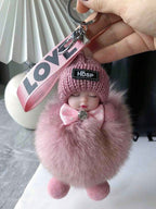 Fluffy Cartoon Round Bag Charm Keychain