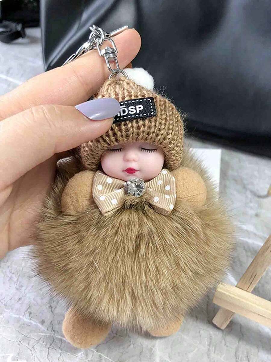 Fluffy Cartoon Round Bag Charm Keychain
