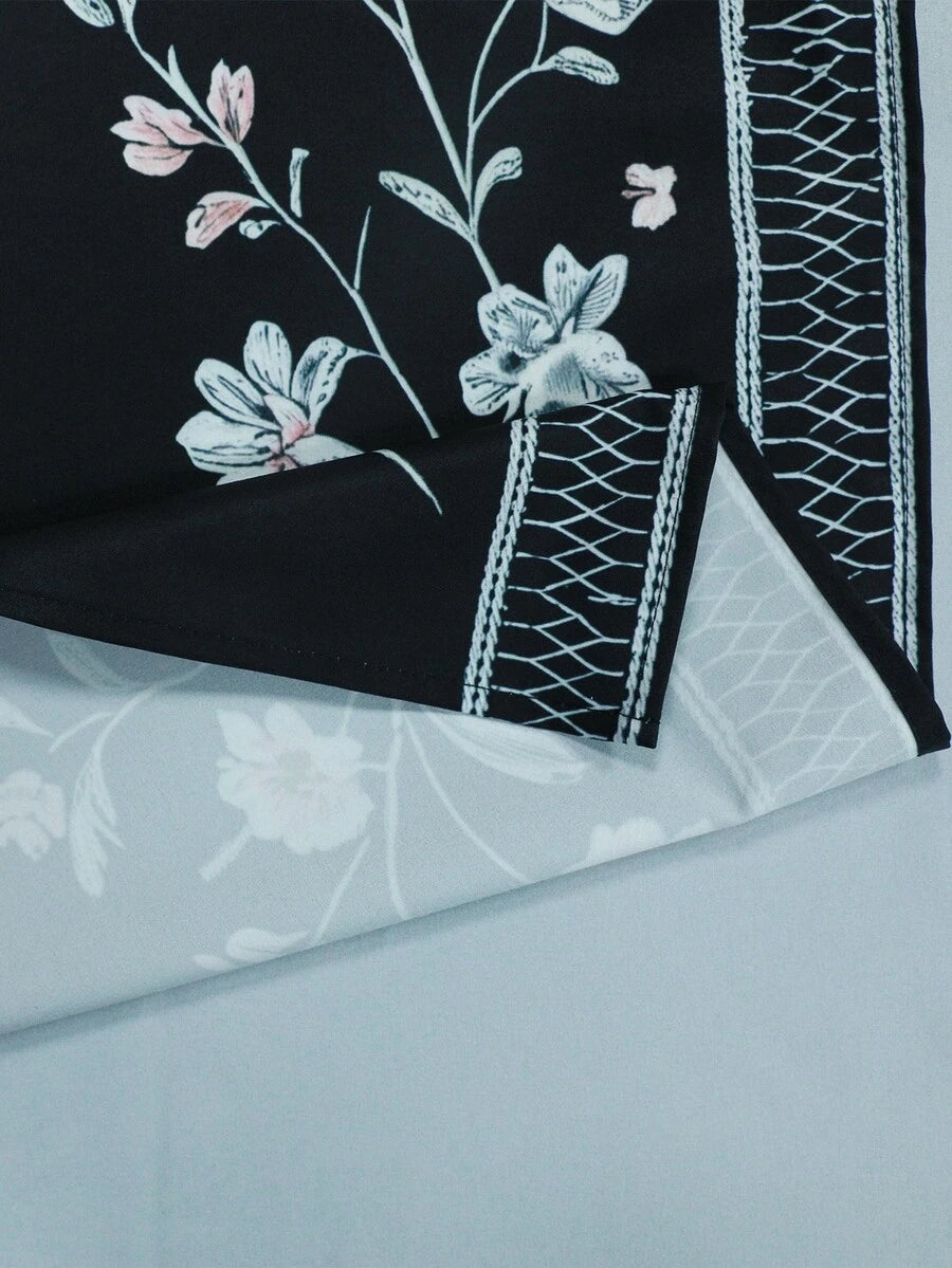 Al Najma Floral Print Open-Front Abaya Coat