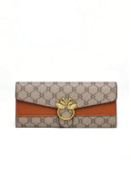 Floral Accent Metal Trim Zip Clutch Wallet