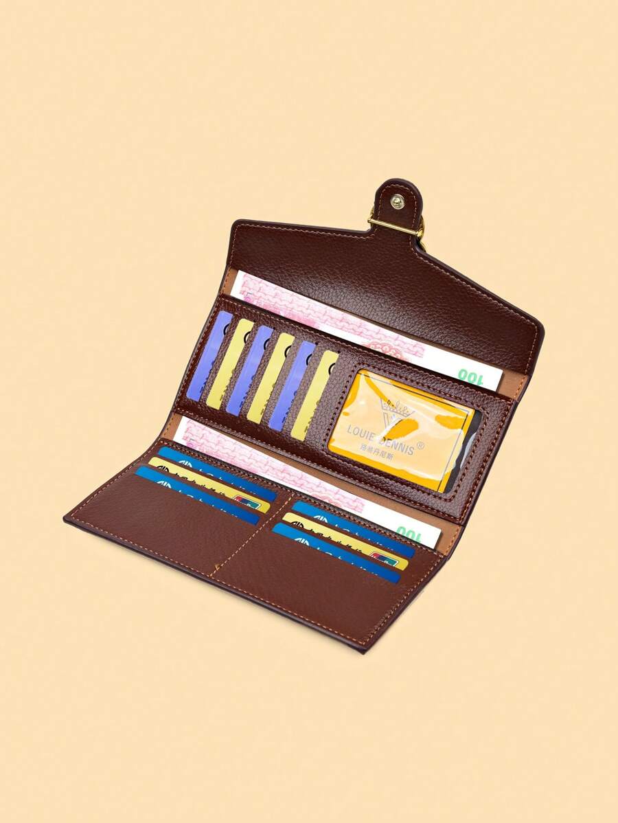 Floral Accent Metal Trim Zip Clutch Wallet