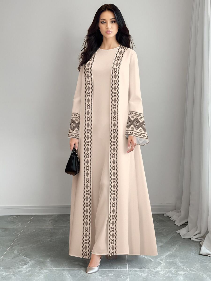 Al Najma Geometric Print Abaya Cardigan