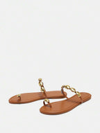 Bholvia Women's Metal Bead Bohemian Tan Flat Sandals