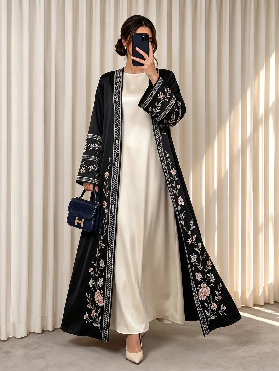 Al Najma Floral Print Open-Front Abaya Coat