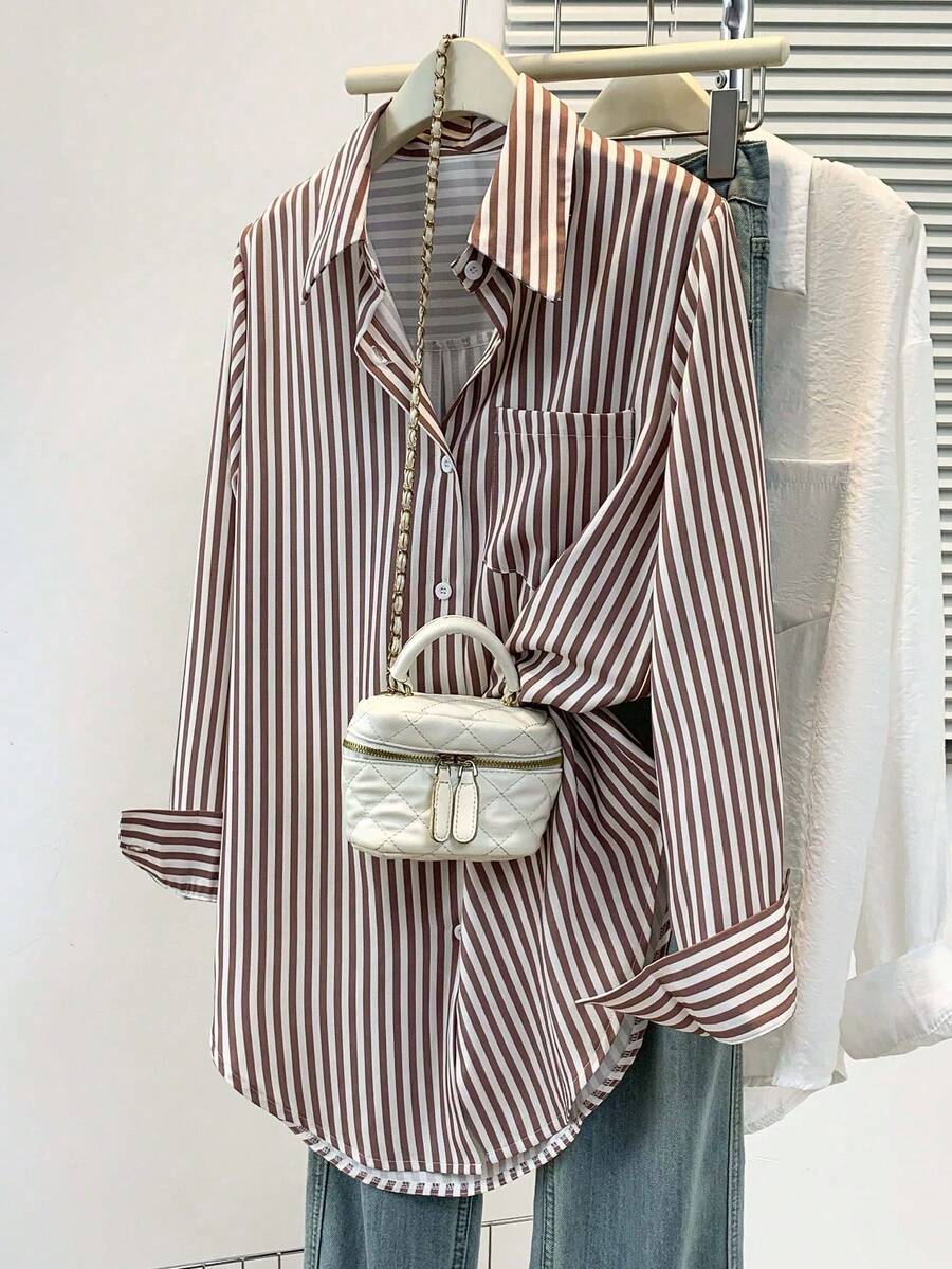 Classic Striped Pocket Button Front Shirt