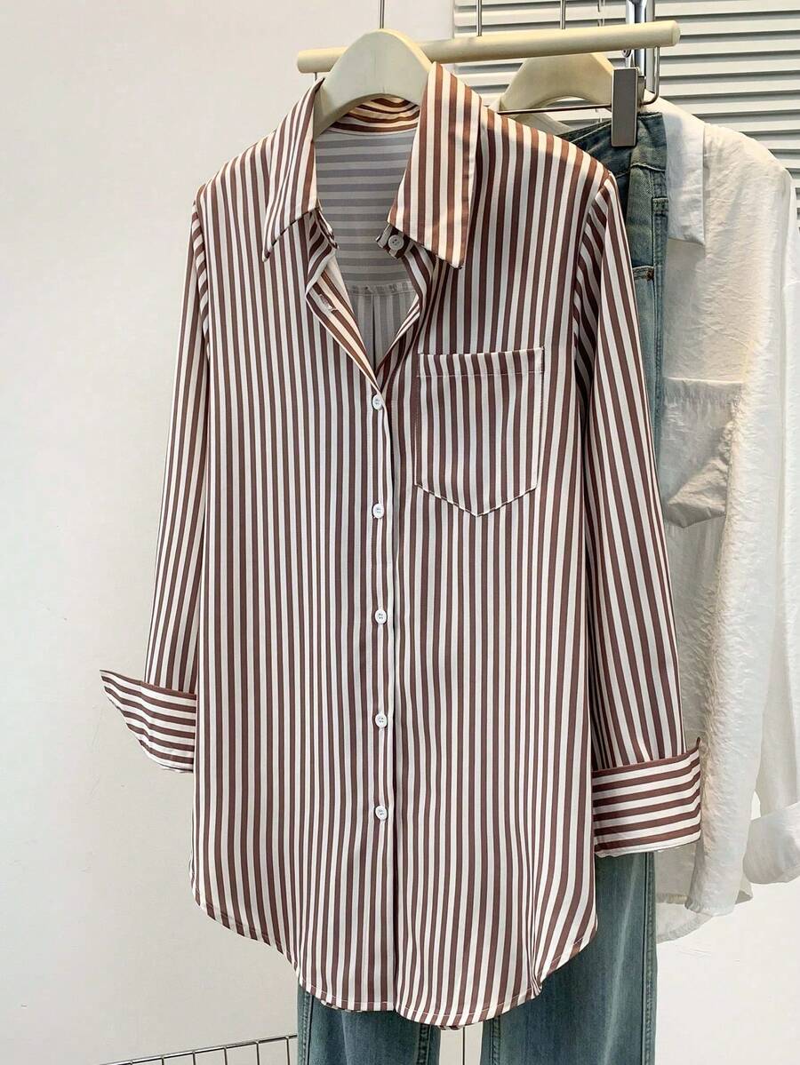 Classic Striped Pocket Button Front Shirt