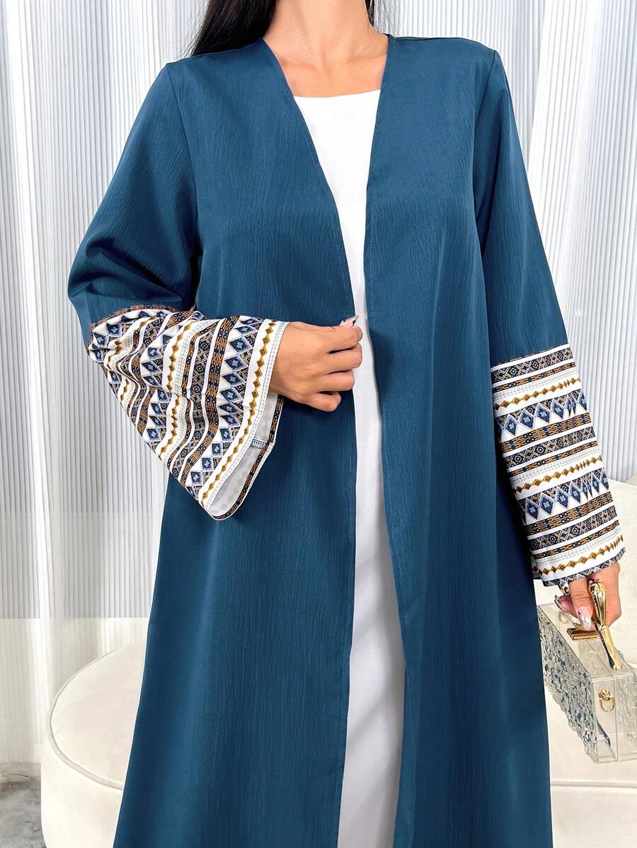 Al Najma Printed Patchwork Flared-Sleeve Abaya