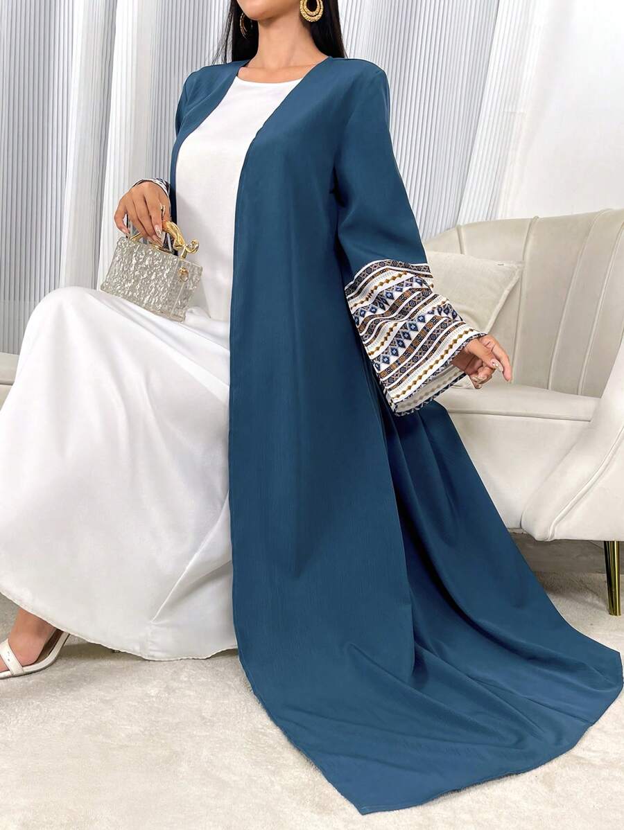 Al Najma Printed Patchwork Flared-Sleeve Abaya