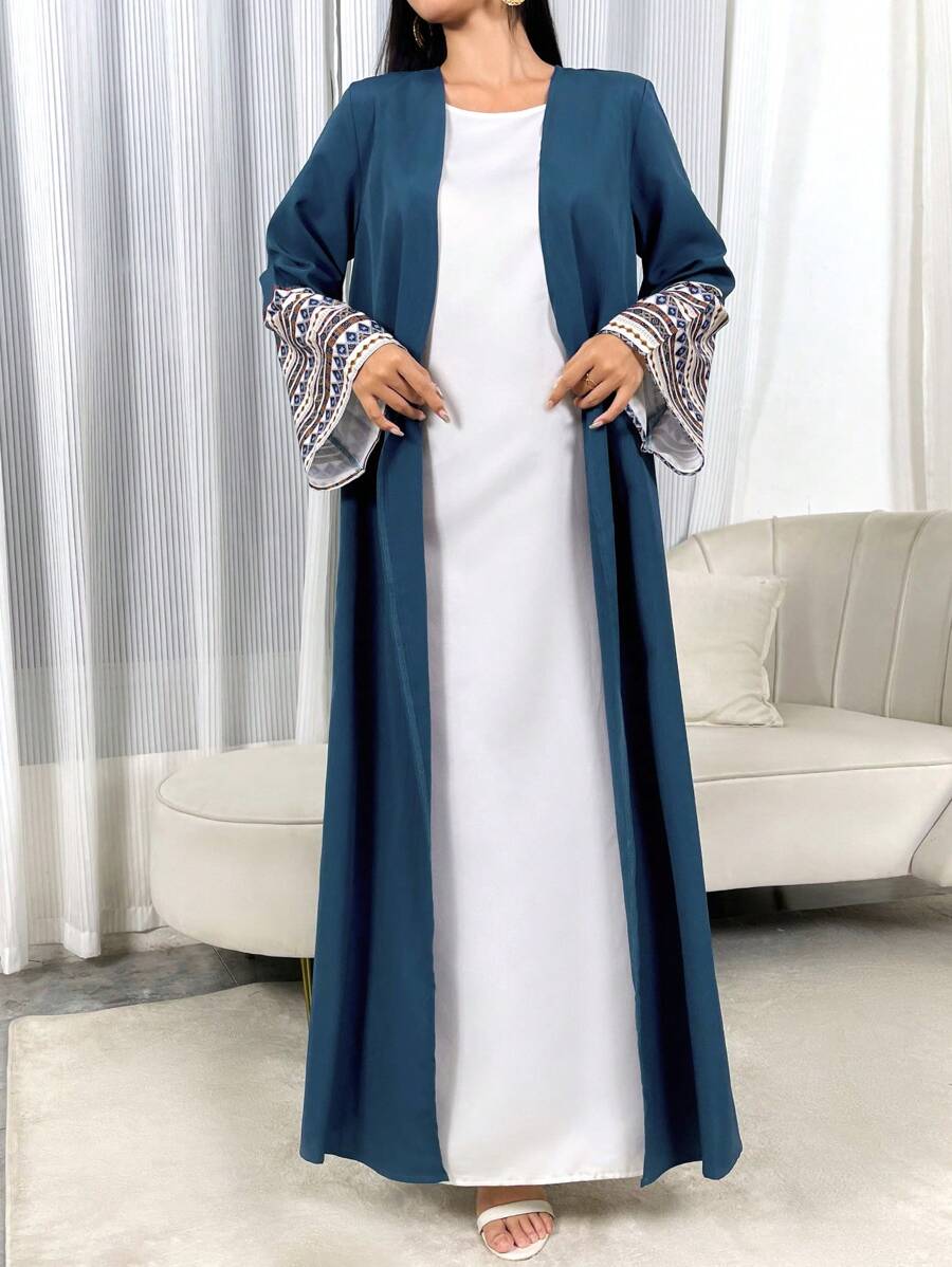 Al Najma Printed Patchwork Flared-Sleeve Abaya