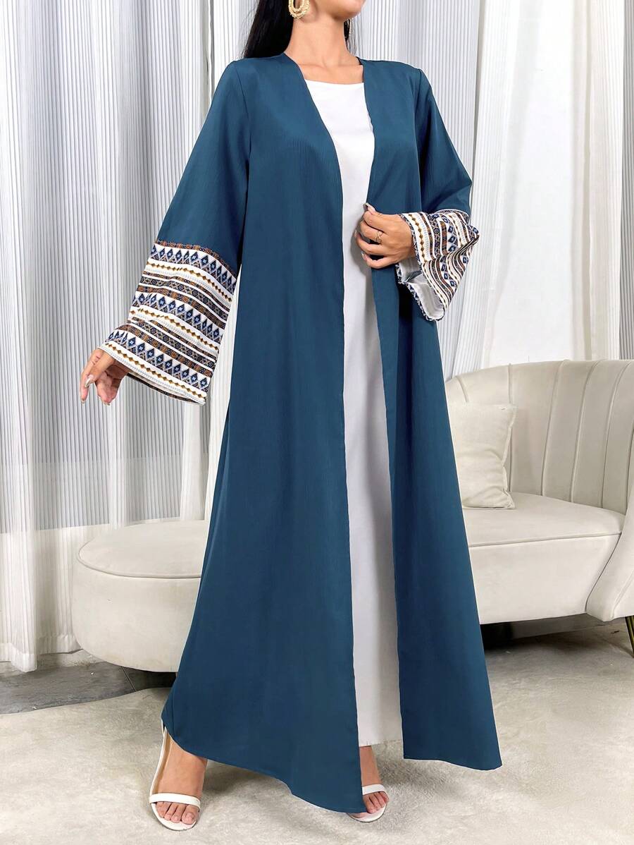 Al Najma Printed Patchwork Flared-Sleeve Abaya