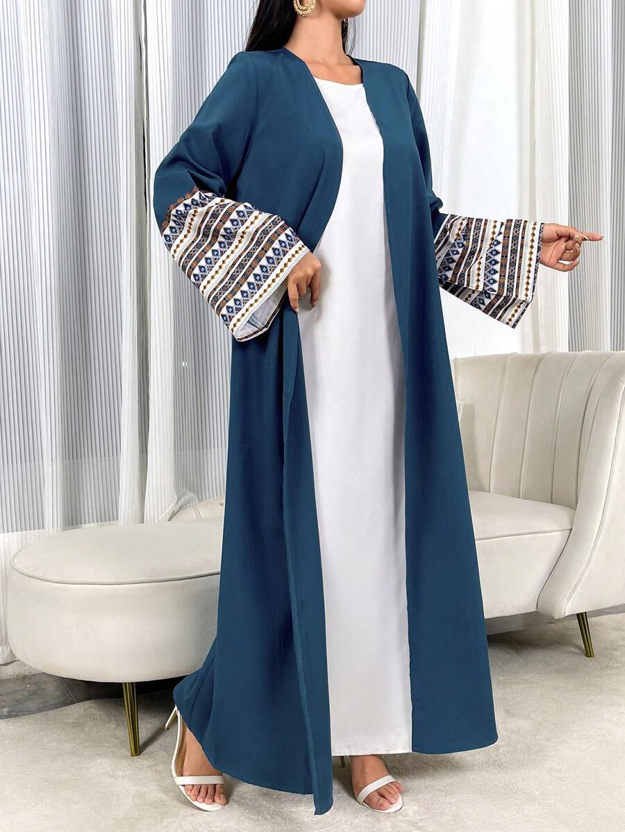 Al Najma Printed Patchwork Flared-Sleeve Abaya