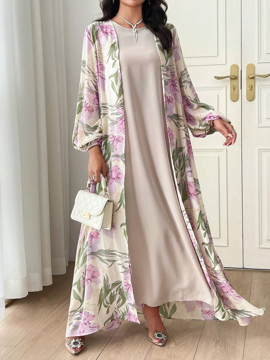 Al Najma Two-Piece Floral Cardigan and Dress Set
