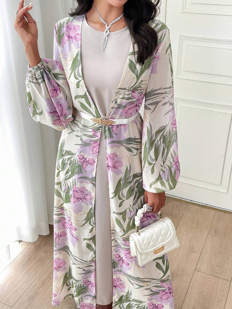 Al Najma Two-Piece Floral Cardigan and Dress Set