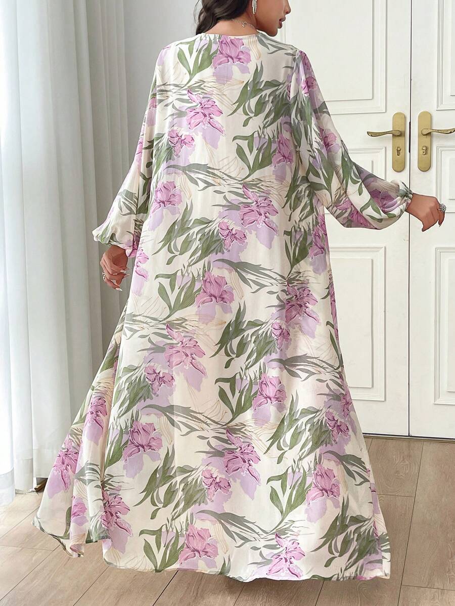 Al Najma Two-Piece Floral Cardigan and Dress Set