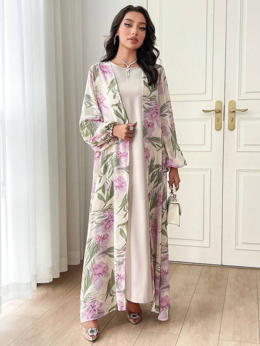 Al Najma Two-Piece Floral Cardigan and Dress Set
