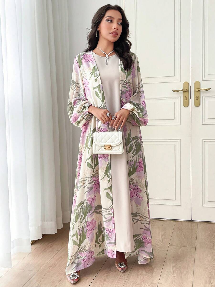 Al Najma Two-Piece Floral Cardigan and Dress Set