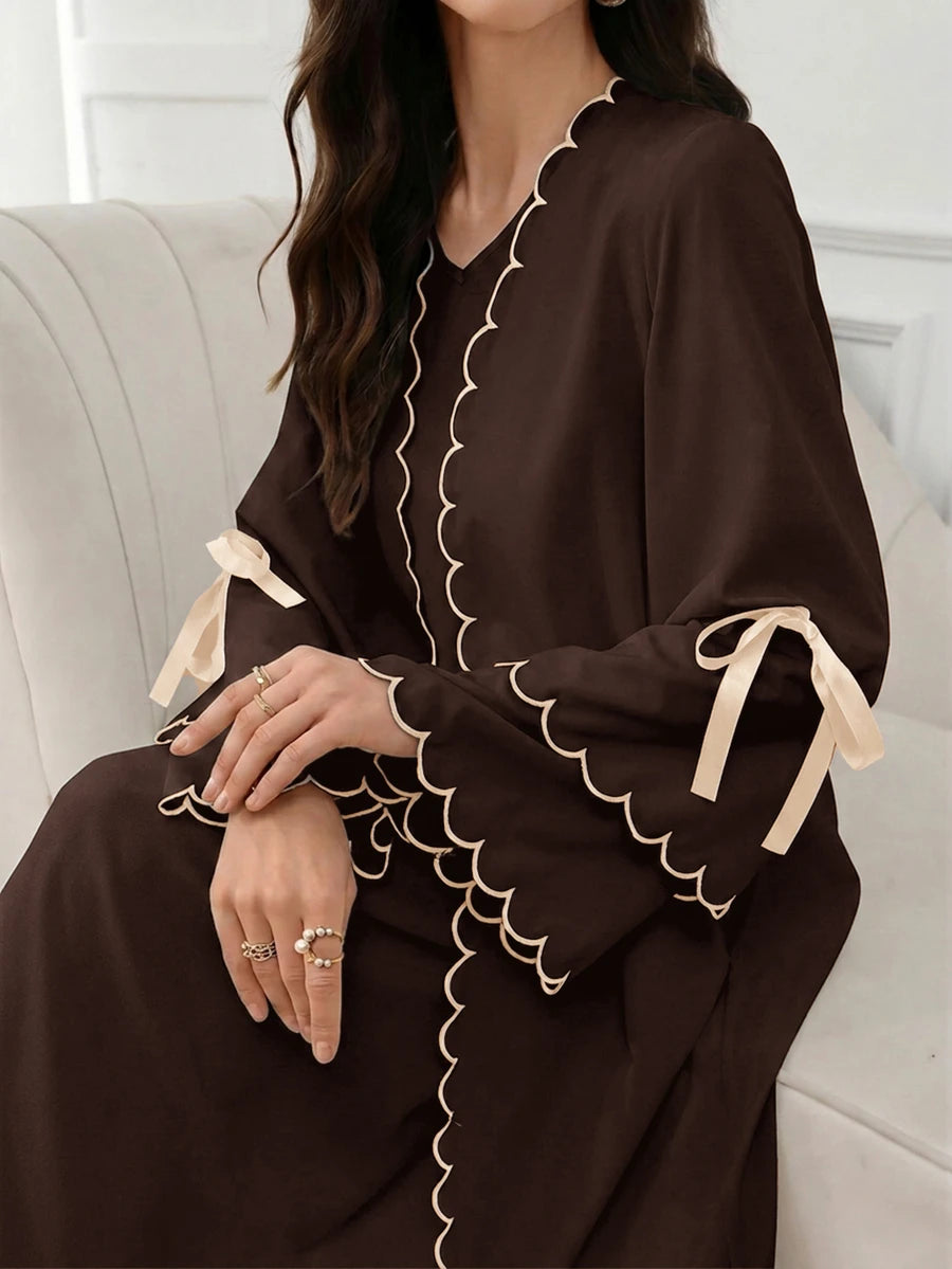 Al Najma Colorblock Trim Lace-Up Abaya