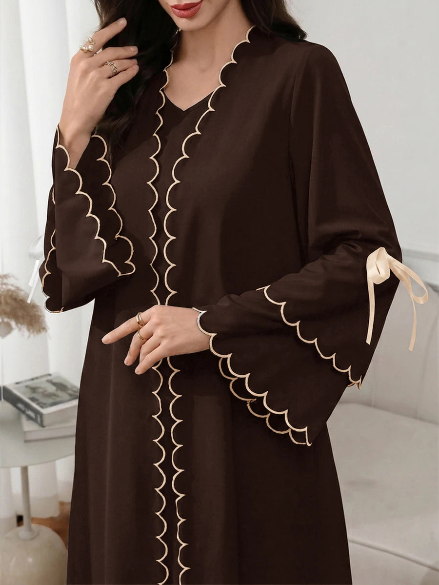 Al Najma Colorblock Trim Lace-Up Abaya