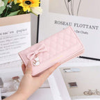 Quilted Bow Charm Large Capacity Long Wallet