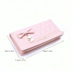 Quilted Bow Charm Large Capacity Long Wallet