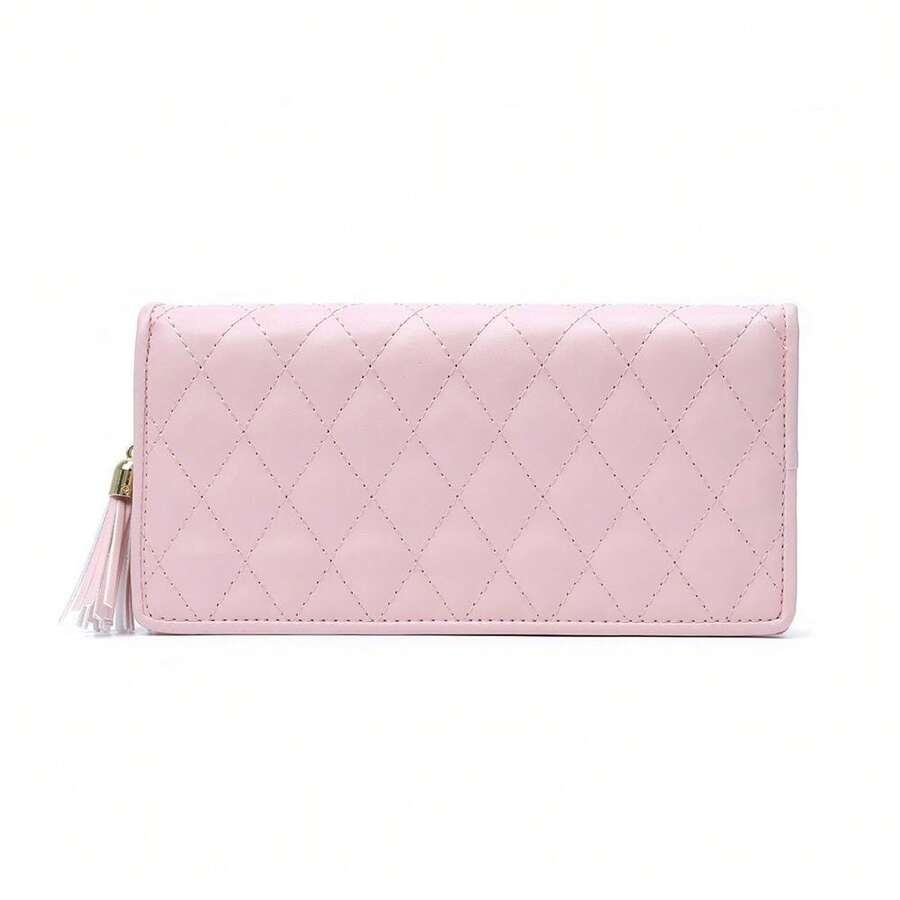 Quilted Bow Charm Large Capacity Long Wallet