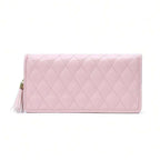 Quilted Bow Charm Large Capacity Long Wallet
