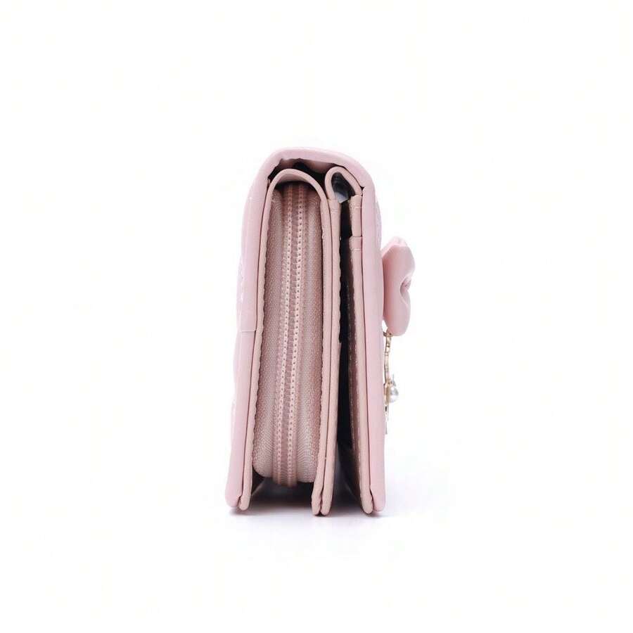 Quilted Bow Charm Large Capacity Long Wallet