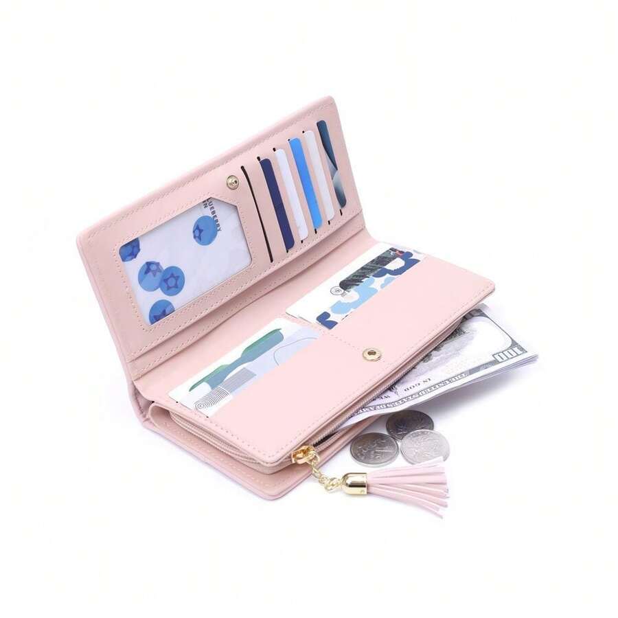 Quilted Bow Charm Large Capacity Long Wallet
