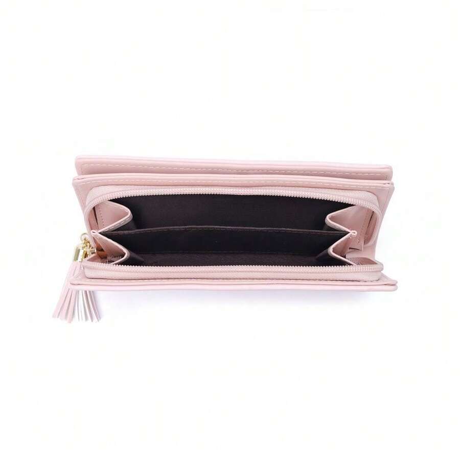 Quilted Bow Charm Large Capacity Long Wallet