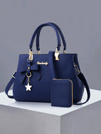 Navy Charm Bow Handbag & Wallet Set