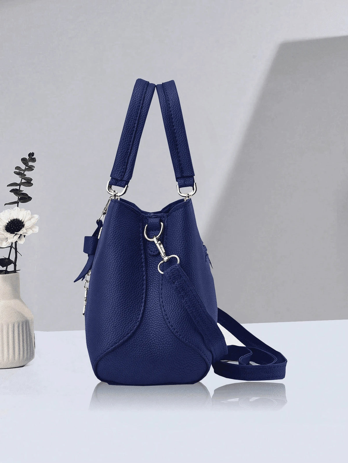 Navy Charm Bow Handbag & Wallet Set