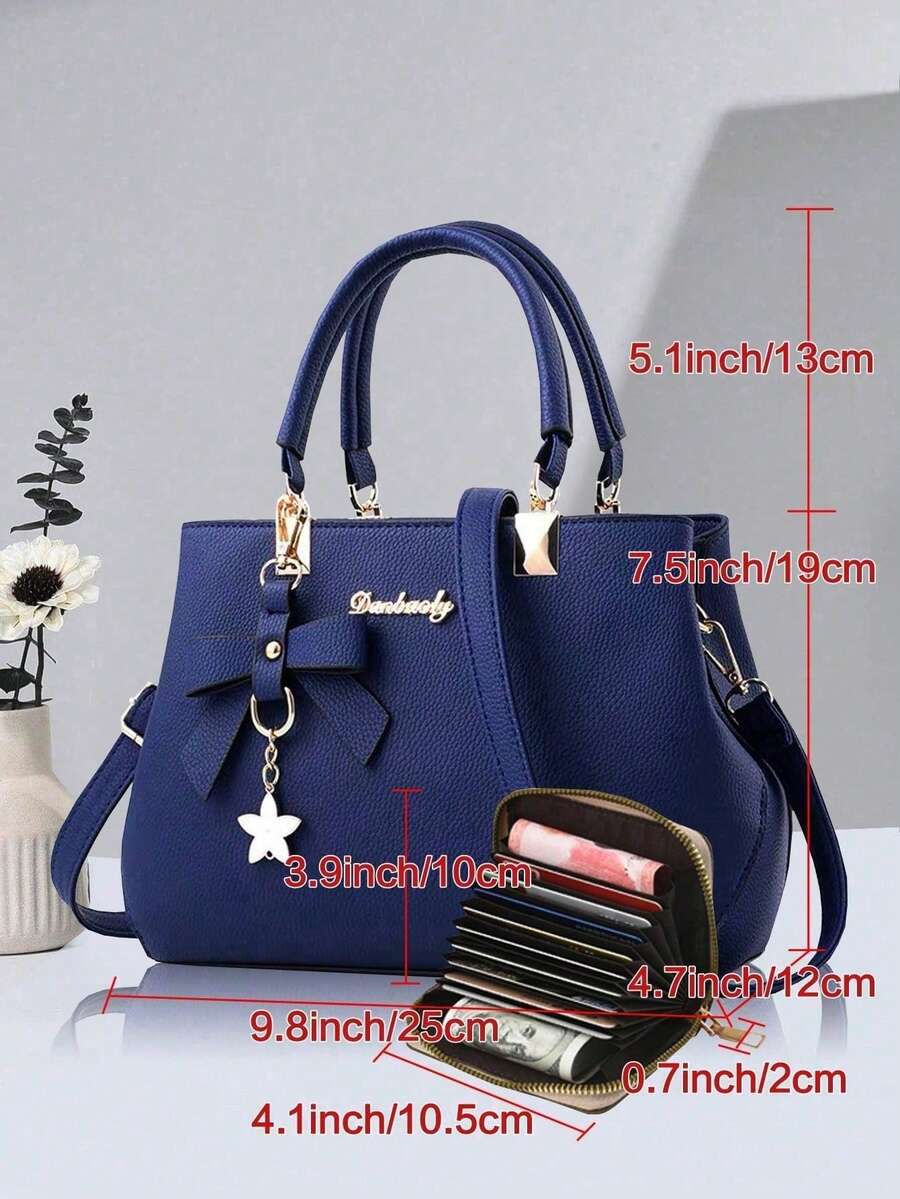 Navy Charm Bow Handbag & Wallet Set