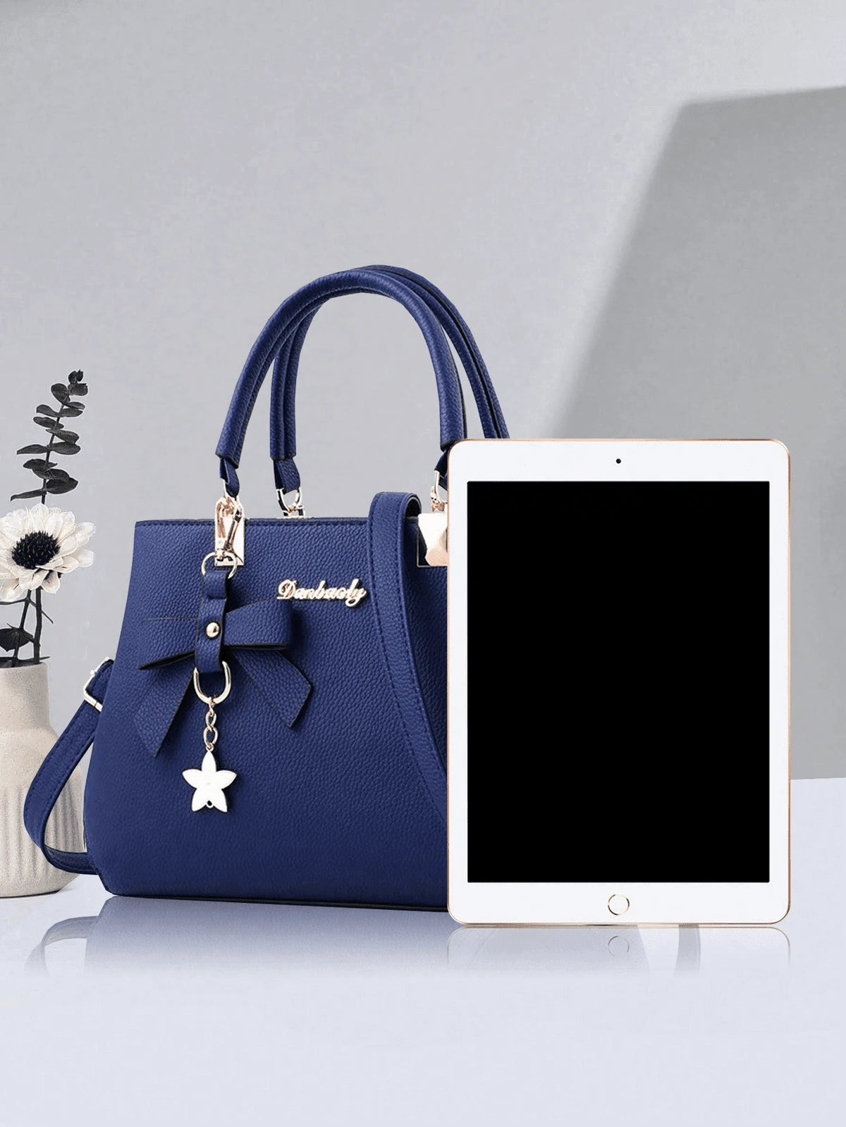 Navy Charm Bow Handbag & Wallet Set