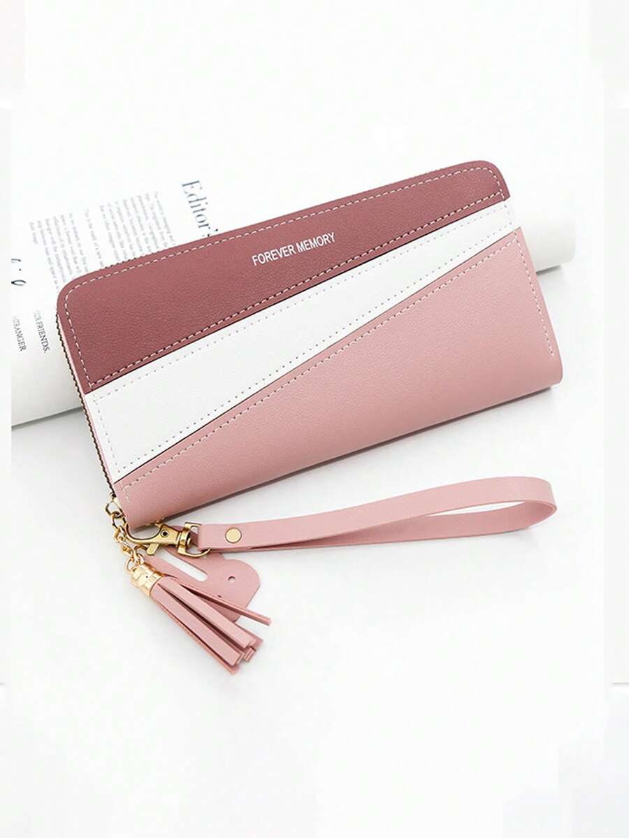 Chic Colorblock Double-Zip Long Wallet