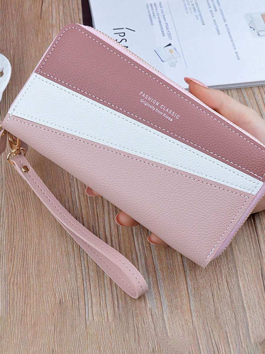 Chic Colorblock Double-Zip Long Wallet