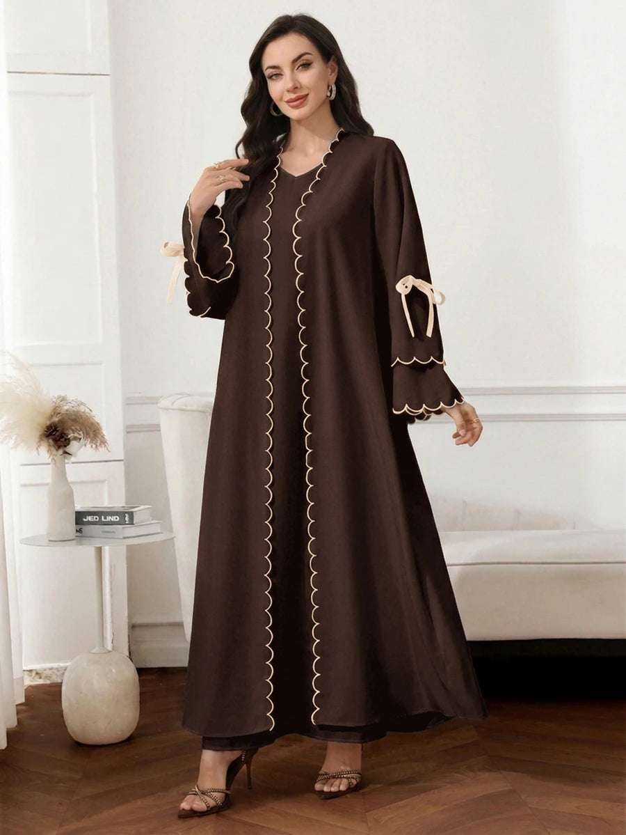 Al Najma Colorblock Trim Lace-Up Abaya