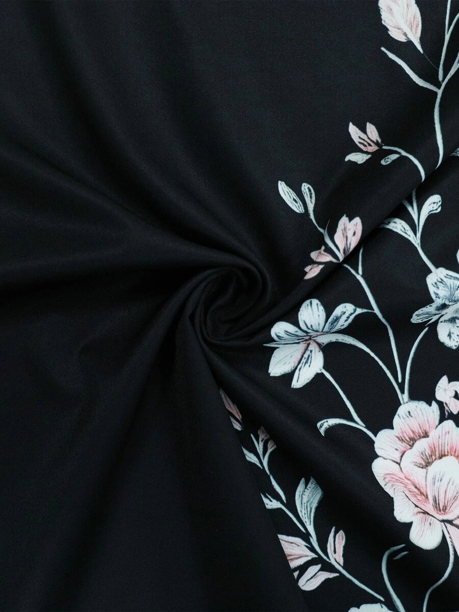 Al Najma Floral Print Open-Front Abaya Coat