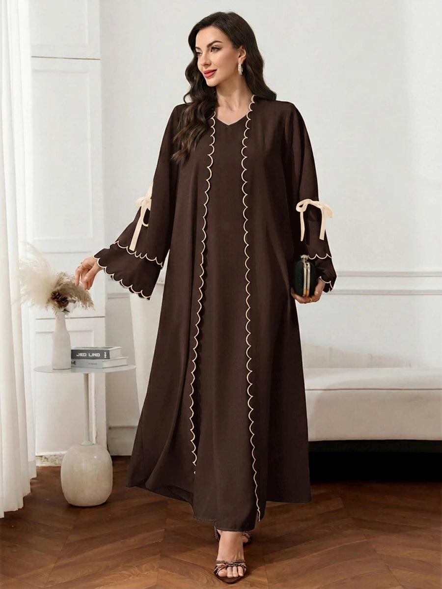 Al Najma Colorblock Trim Lace-Up Abaya