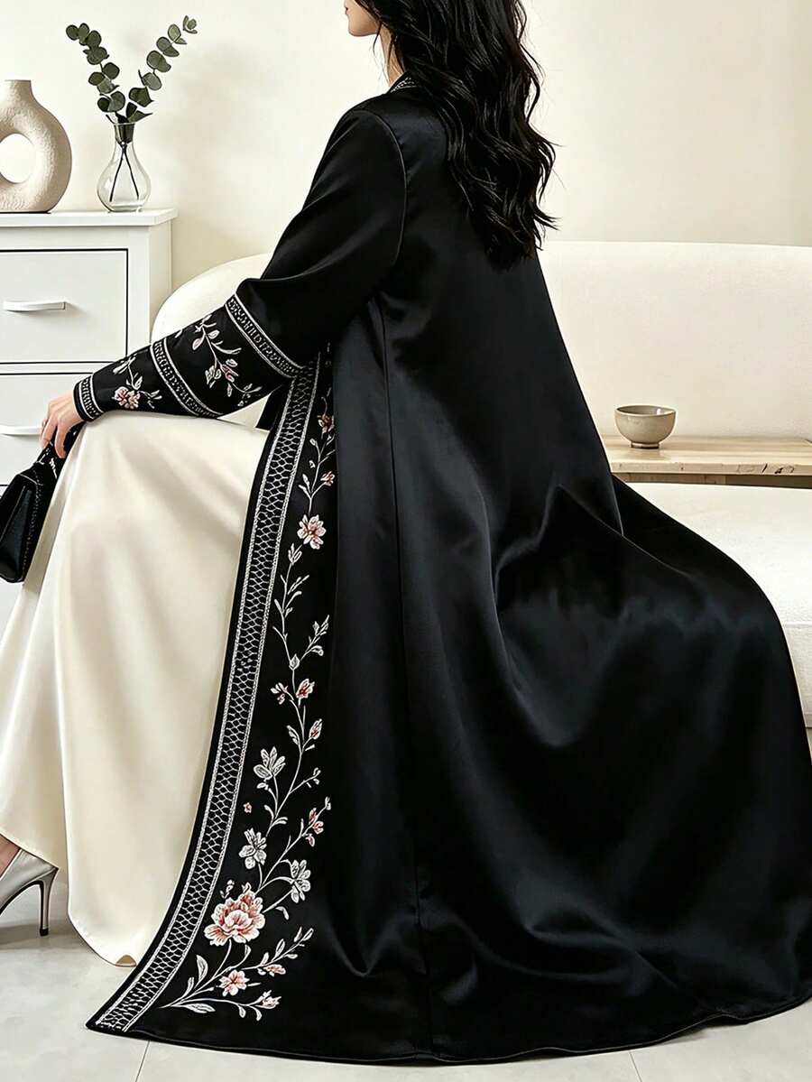 Al Najma Floral Print Open-Front Abaya Coat