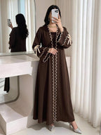 Al Najma Colorblock Trim Lace-Up Abaya