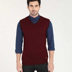 Striped Round Neck Casual Men Maroon Sweater